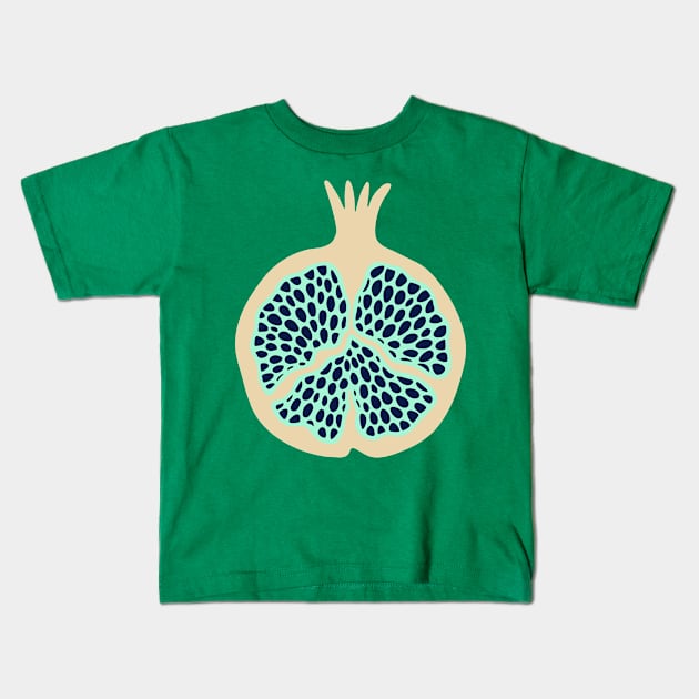 POMEGRANATE Fresh Plump Ripe Tropical Fruit in Cream with Mint Green and Dark Blue Seeds - UnBlink Studio by Jackie Tahara Kids T-Shirt by UnBlink Studio by Jackie Tahara